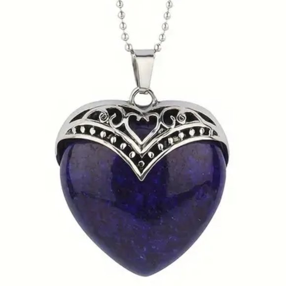 Lapis Lazuli Natural Gemstone Heart Pendant Necklace Healing Gemstone Pendant - Picture 1 of 2